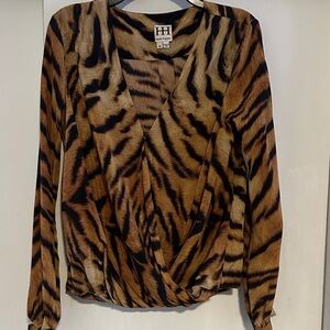 Halston Heritage Tiger Stripe Wrap Blouse
